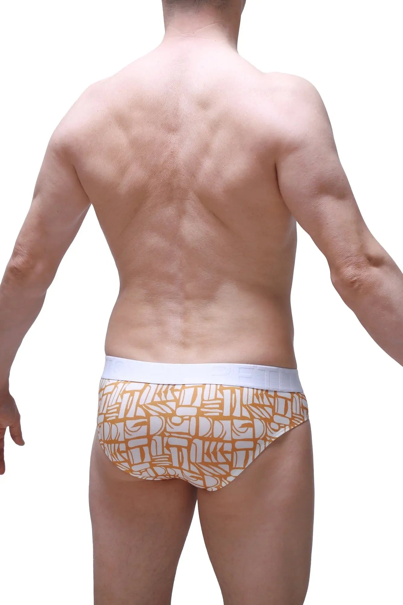 Orange and white patterned briefs with geometric design from brief chill carlot alloy collection