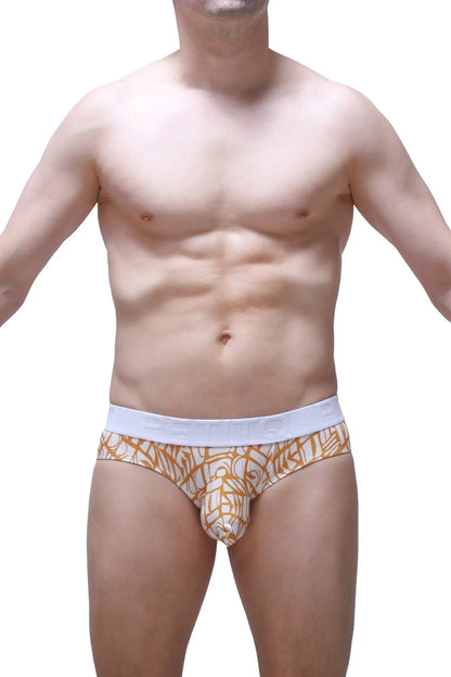 Orange and white patterned men’s briefs brief chill carlot alloy with solid white waistband for comfortable wear