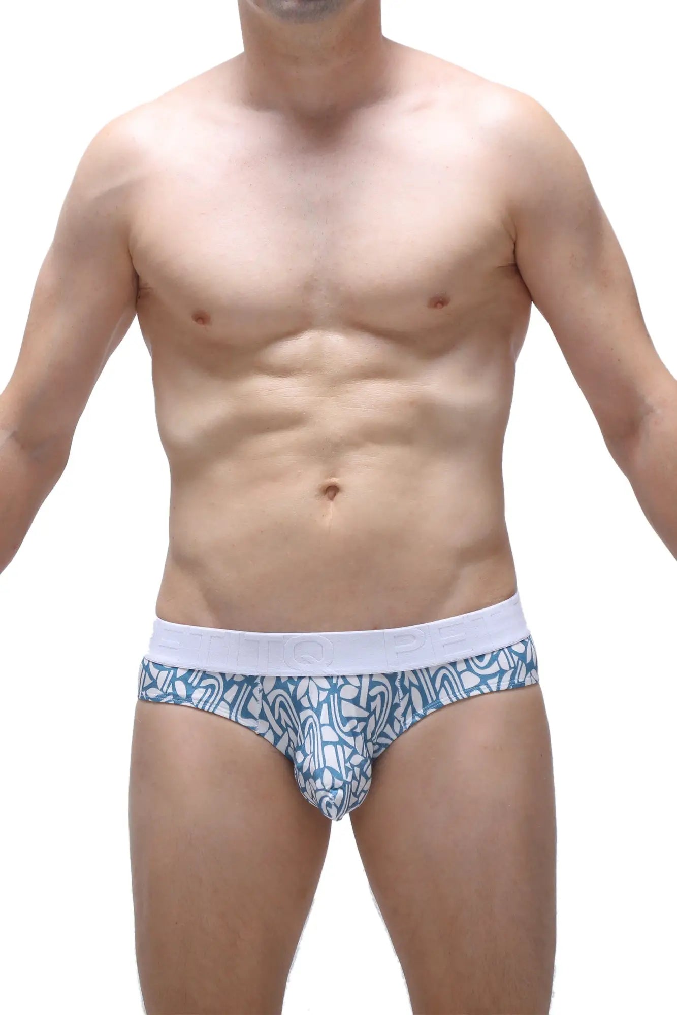Brief chill carlot blue men’s briefs with blue and white pattern and solid white waistband for comfortable wear