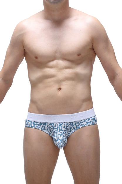 Brief chill carlot blue men’s briefs with blue and white pattern and solid white waistband for comfortable wear