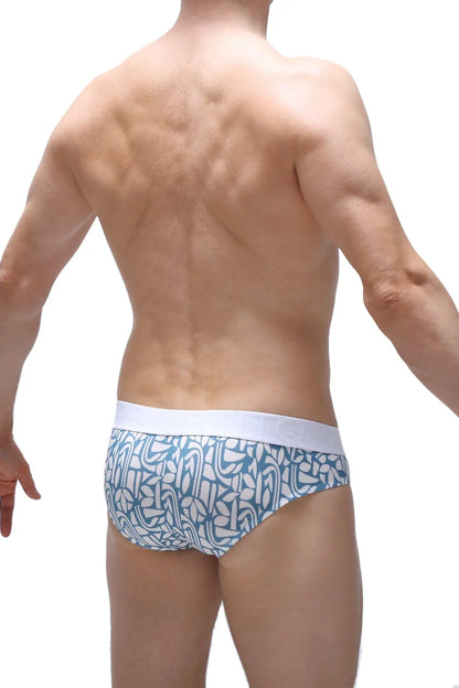 Brief chill carlot blue patterned blue and white briefs with solid white waistband for comfortable everyday wear