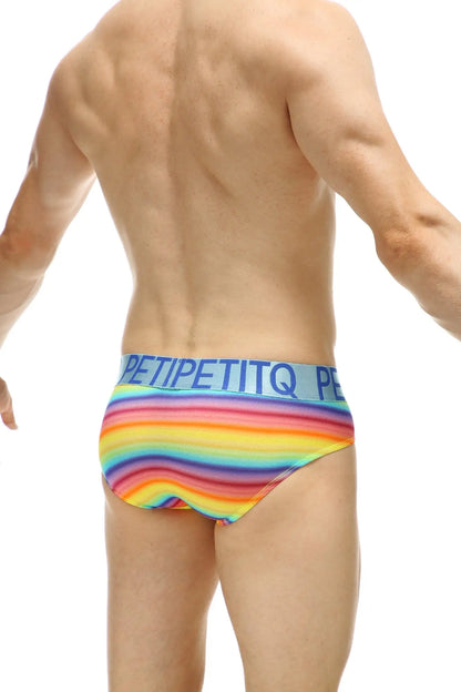 Brief Chill Max Andiol rainbow-striped men’s briefs with blue petitetiq waistband for comfortable daily wear