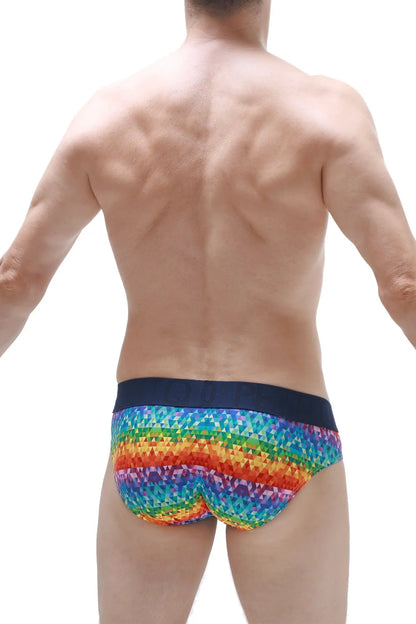 Brief chill max kaleidoscope rainbow-patterned men’s briefs with a dark blue waistband made from comfortable fabric