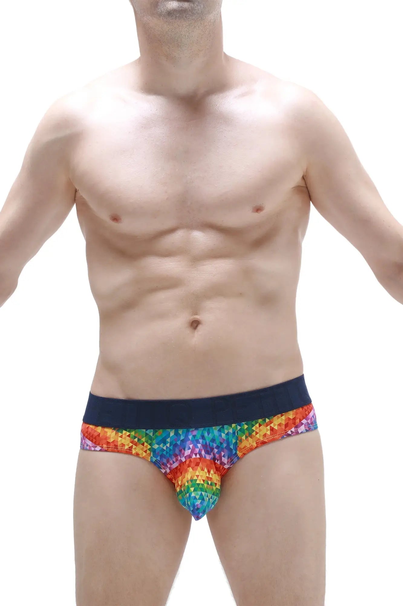 Men’s briefs brief chill max kaleidoscope with rainbow pattern and dark blue waistband for comfortable wear