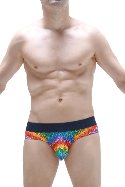 Men’s briefs brief chill max kaleidoscope with rainbow pattern and dark blue waistband for comfortable wear