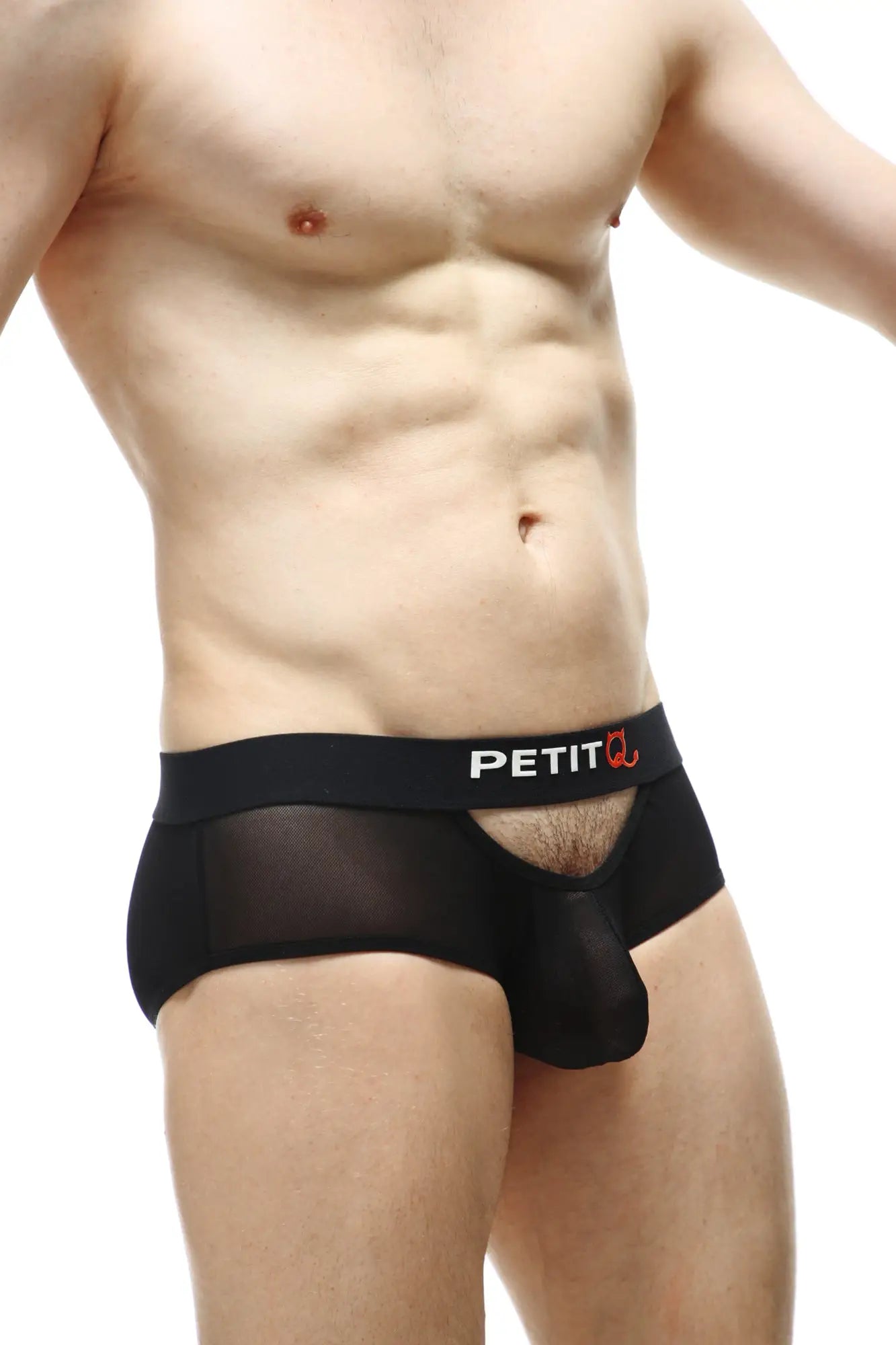 Brief culan net black black mesh briefs with solid black waistband featuring petit logo and orange heart symbol