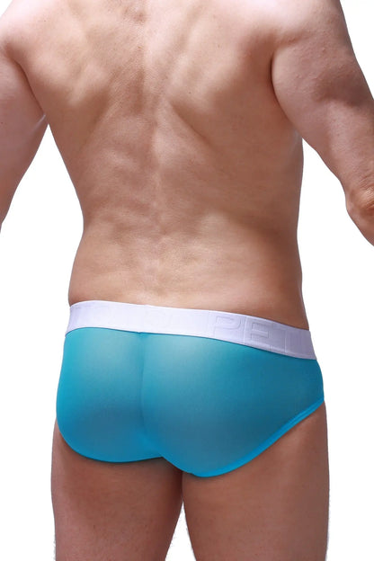 Brief dolmen net maya blue turquoise sheer briefs with white elastic waistband in net fabric for everyday wear
