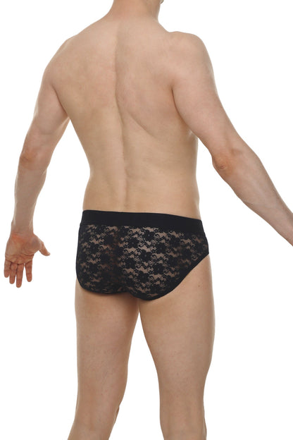 Black lace briefs with floral pattern and solid black waistband from brief dome lace black collection