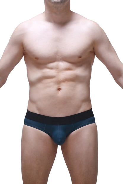 Dark blue denim-style briefs with black elastic waistband in prussian blue color for comfortable everyday wear