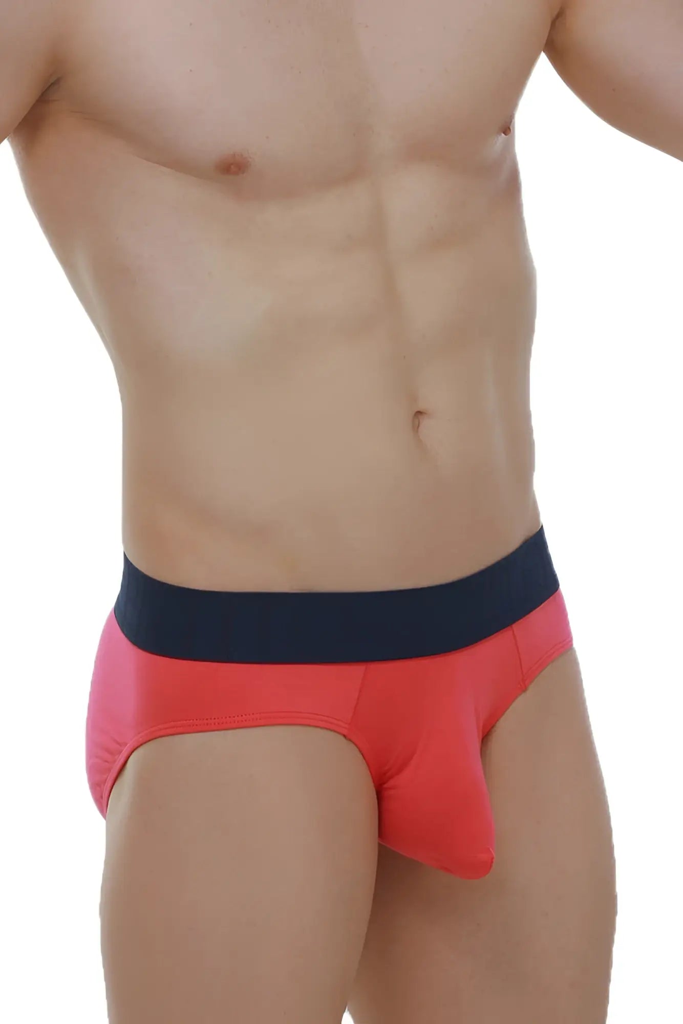 Brief hang modal fuchsia bright coral-red briefs with navy blue waistband made of soft modal fabric for comfort