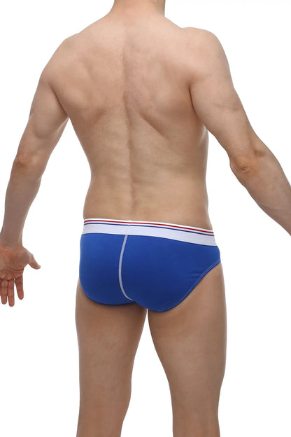 Blue men’s briefs brief hornoy blue with white waistband and thin red and blue stripes for comfortable wear