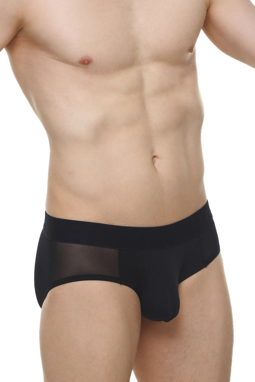 Brief lescar black mesh briefs with solid fabric waistband designed for comfortable everyday wear