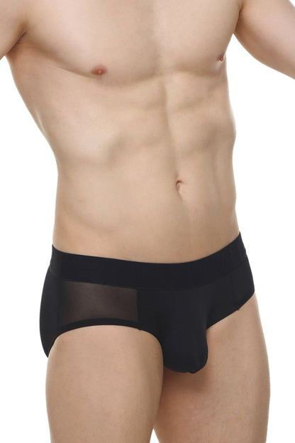 Brief lescar black mesh briefs with solid fabric waistband designed for comfortable everyday wear