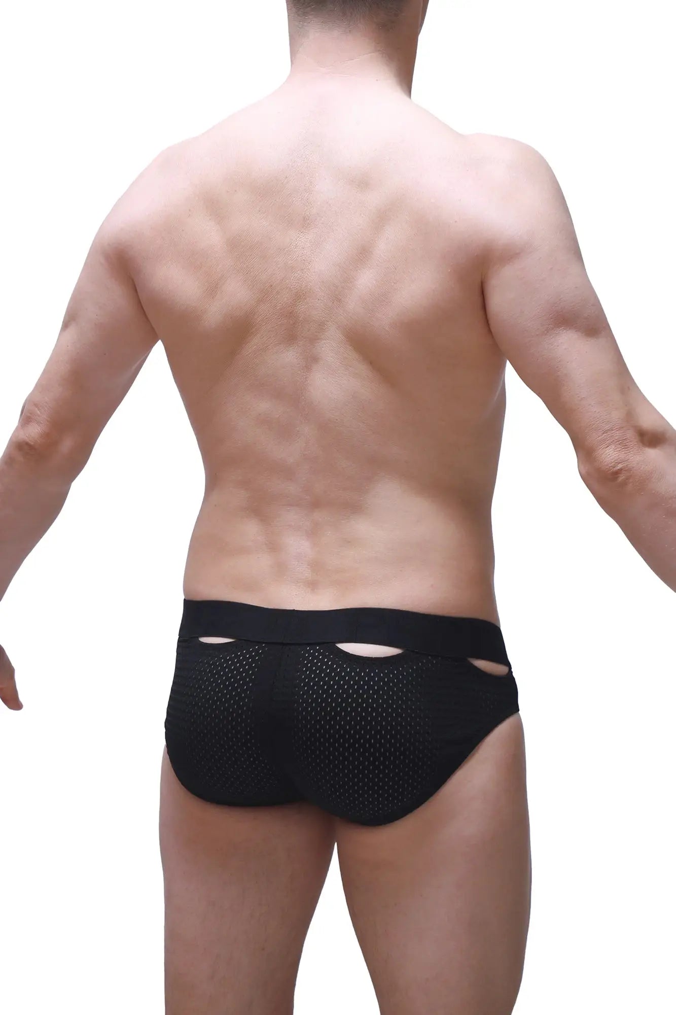 Brief malans bee black mesh briefs with solid waistband and side cutouts in black lace fabric
