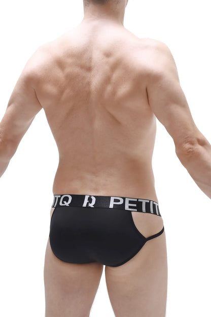 Brief mano black black men’s briefs with white elastic logo band featuring tq r petit branding for everyday wear