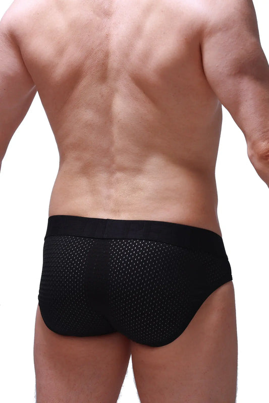 Brief maray tropical black mesh briefs with a solid elastic waistband for breathable comfort