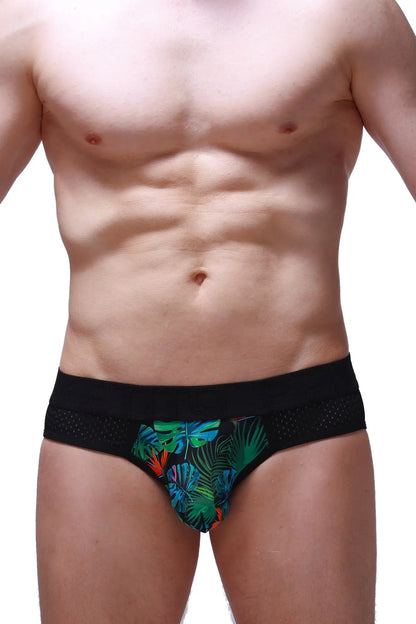 Black briefs brief maray tropical with vibrant green blue and orange tropical leaf pattern for comfortable wear