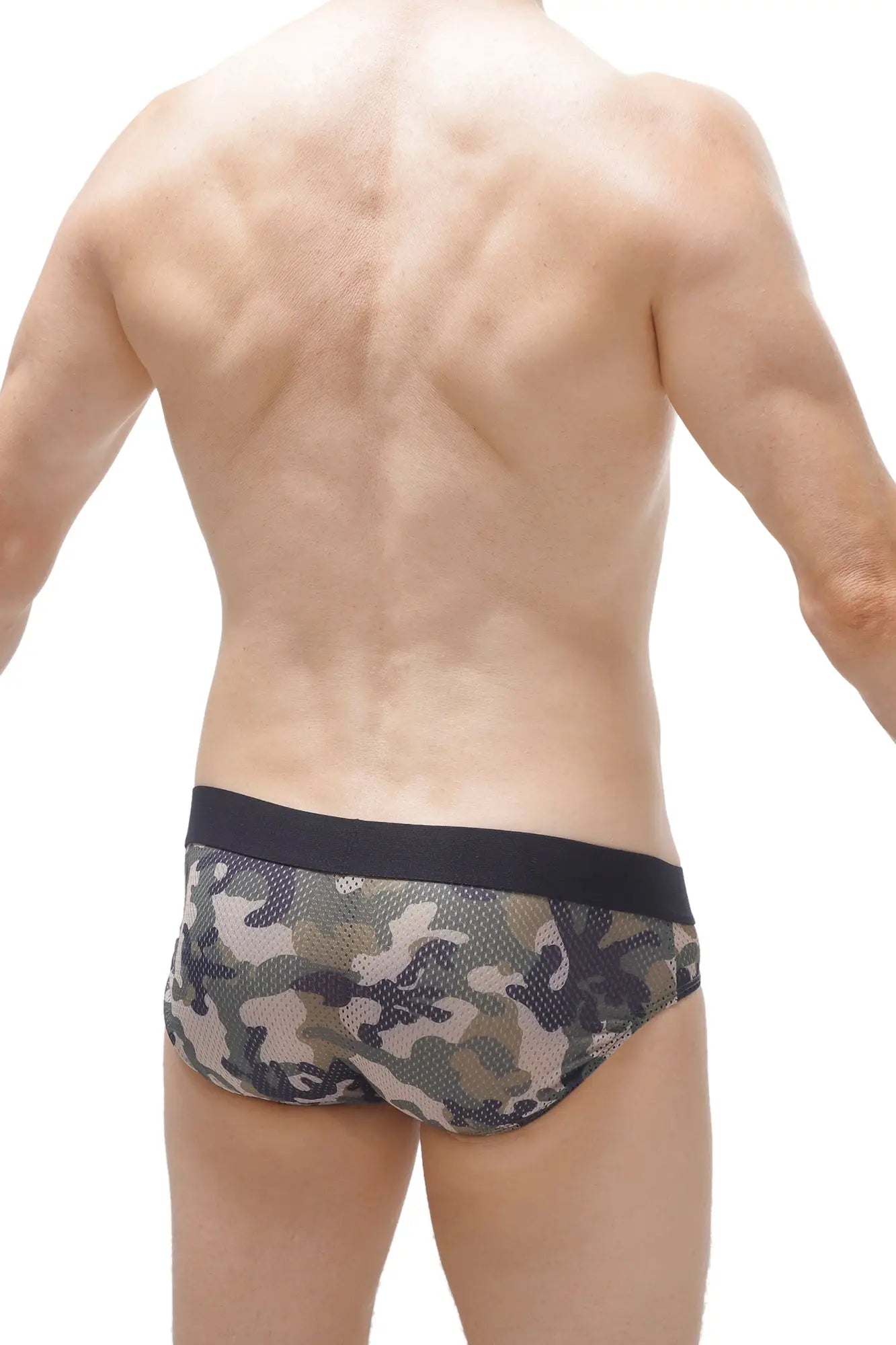 Brief menhir camo mesh camouflage-patterned briefs with black elastic waistband made of breathable mesh fabric