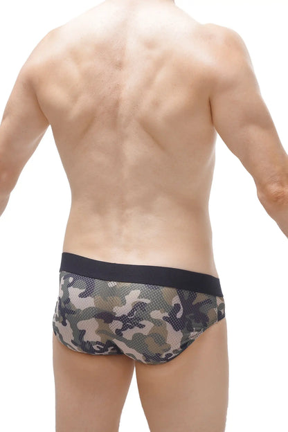 Brief menhir camo mesh camouflage-patterned briefs with black elastic waistband made of breathable mesh fabric