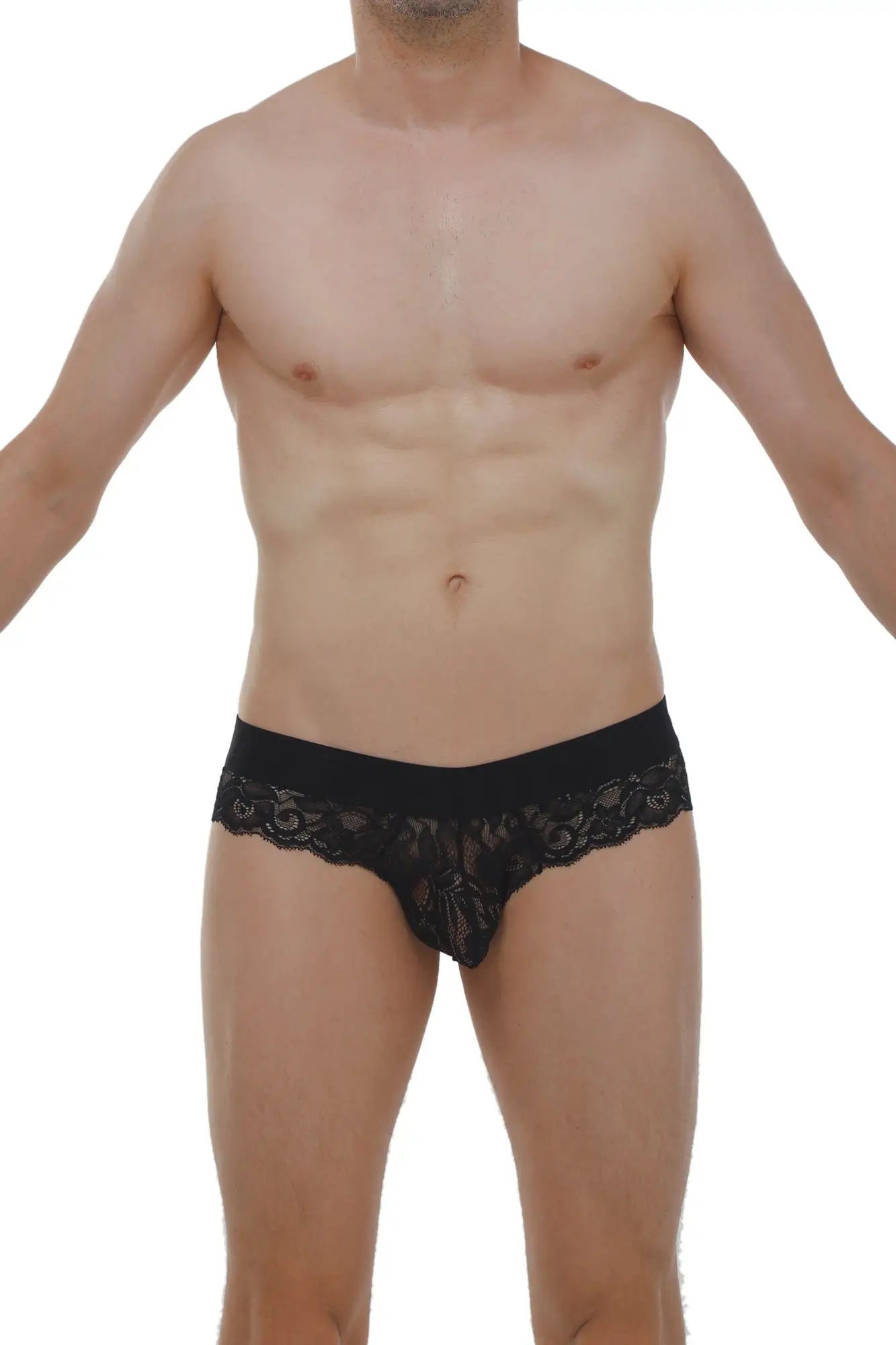 Brief miers lace black underwear featuring intricate floral lace patterns and a solid waistband