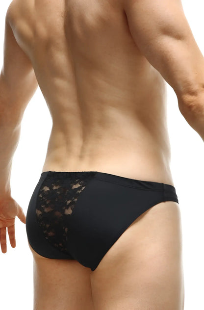 Black briefs with a delicate lace panel on the back from the brief myennes lace black collection