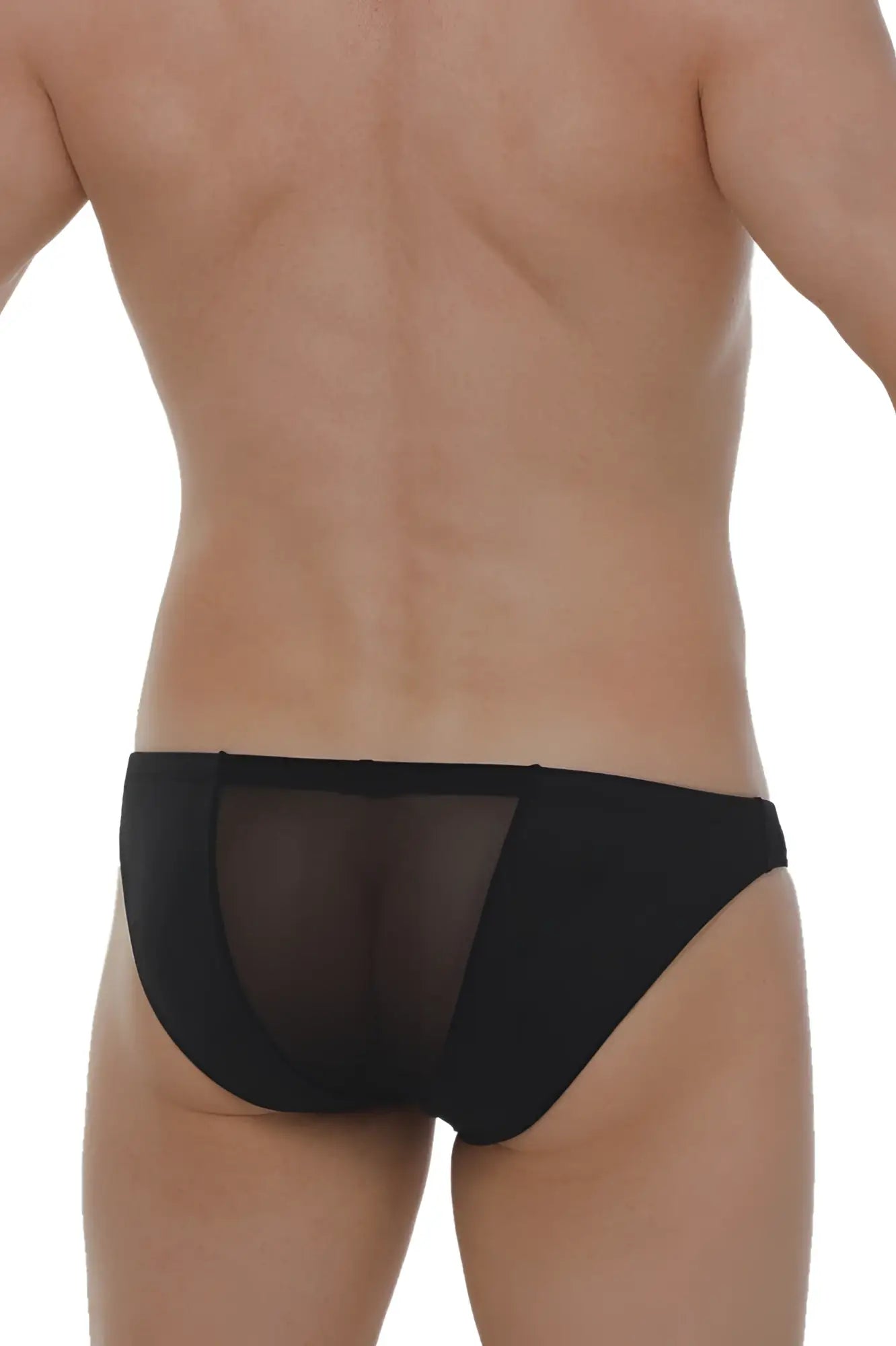 Brief myennnes black mesh briefs with solid black waistband highlighting breathable lightweight design