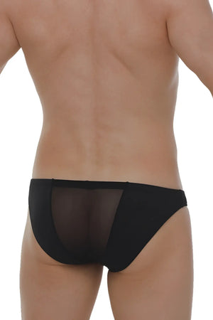 Brief myennnes black mesh briefs with solid black waistband highlighting breathable lightweight design