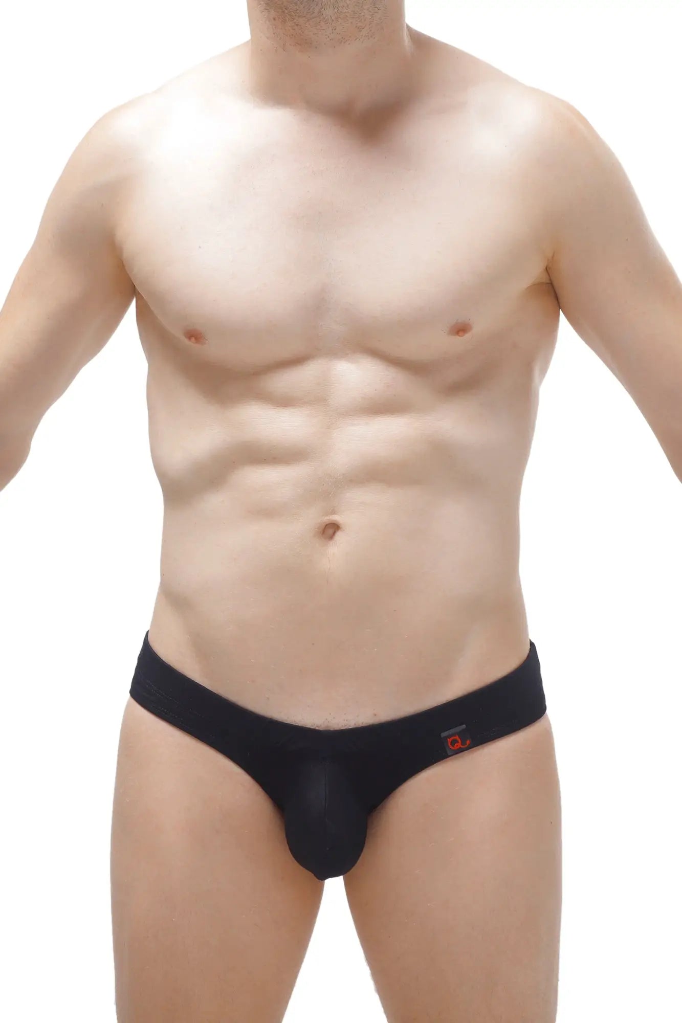 Brief nieul black men’s briefs in black cotton with a subtle orange logo on the waistband visible from the front