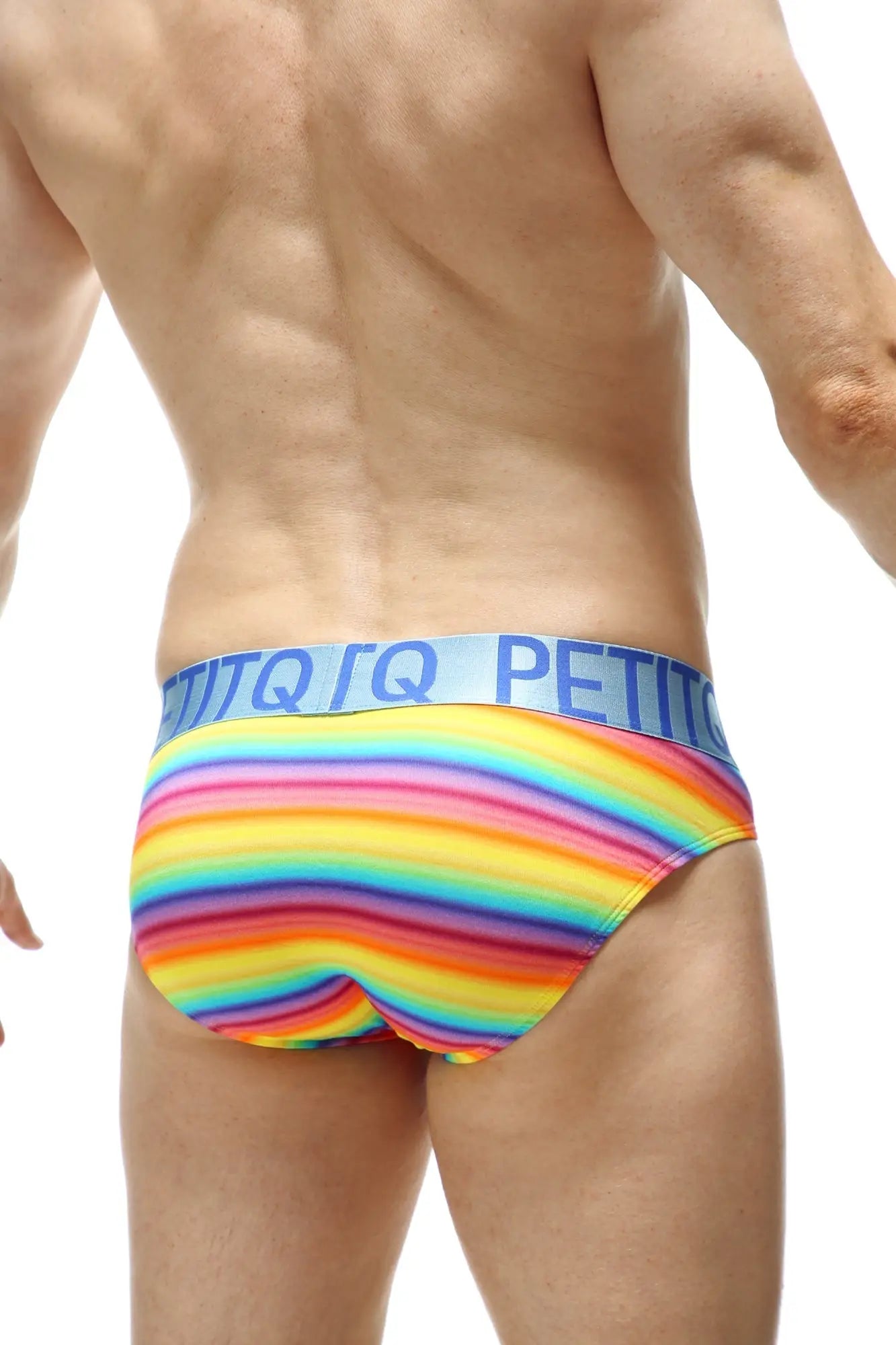 Brief protruder andiol rainbow-striped men’s briefs with blue elastic petitq logo waistband and soft breathable fabric