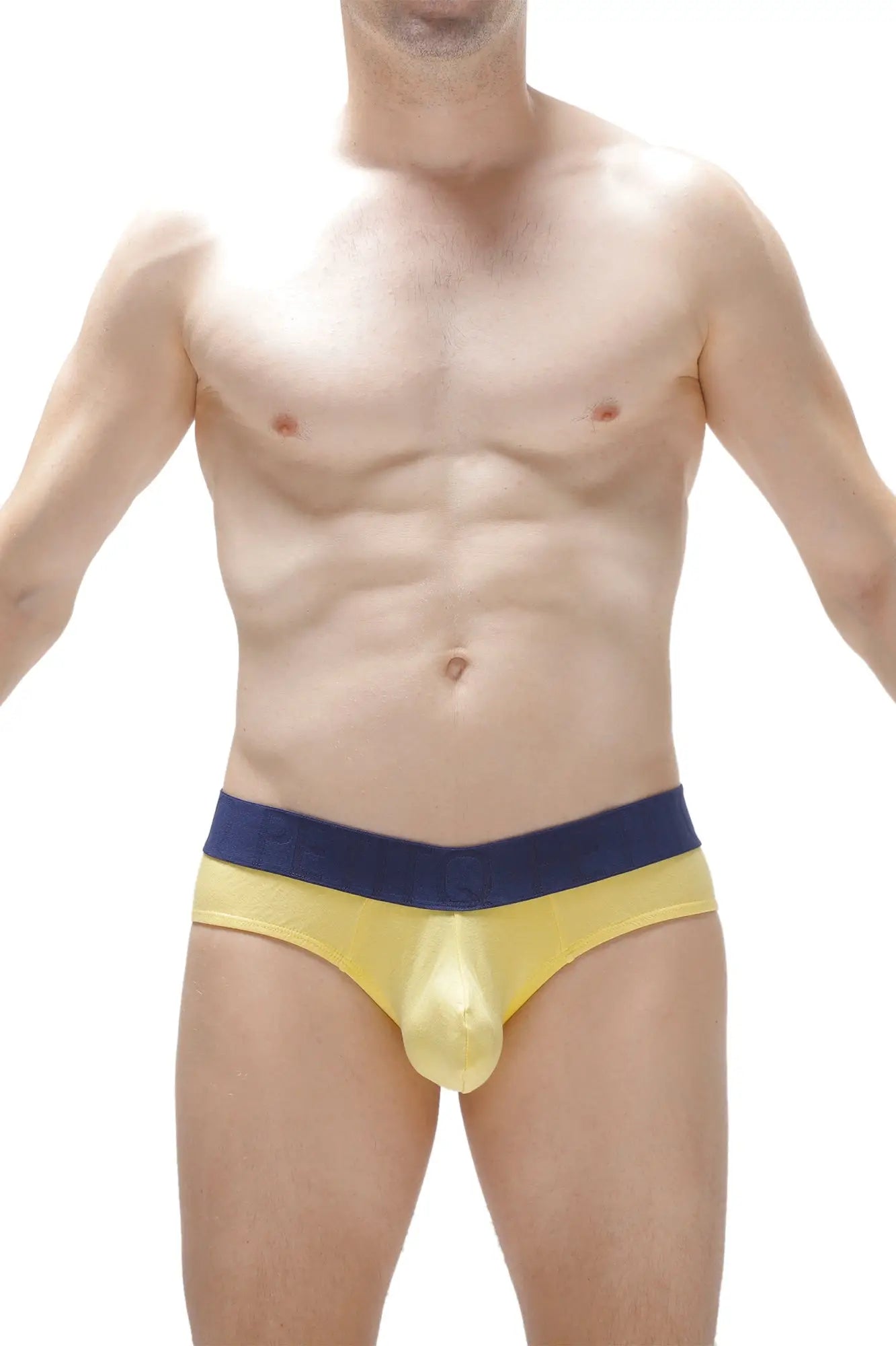 Yellow and navy blue brief protruder bamboo yellow men’s briefs with shiny form-fitting bamboo fabric design