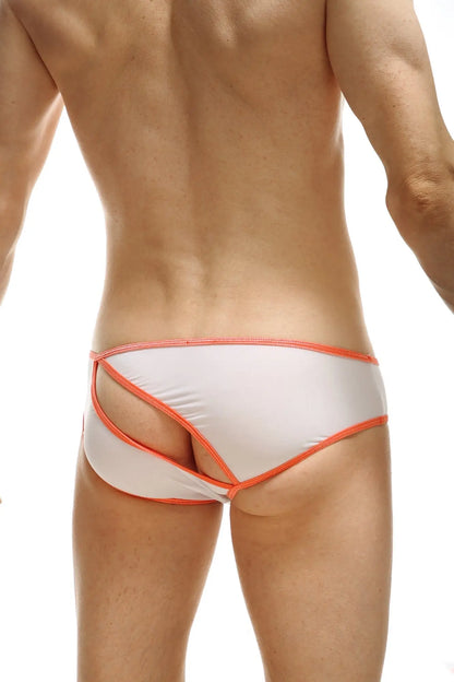 White briefs with orange trim and cut-out design from brief rift plum white collection made of soft fabric