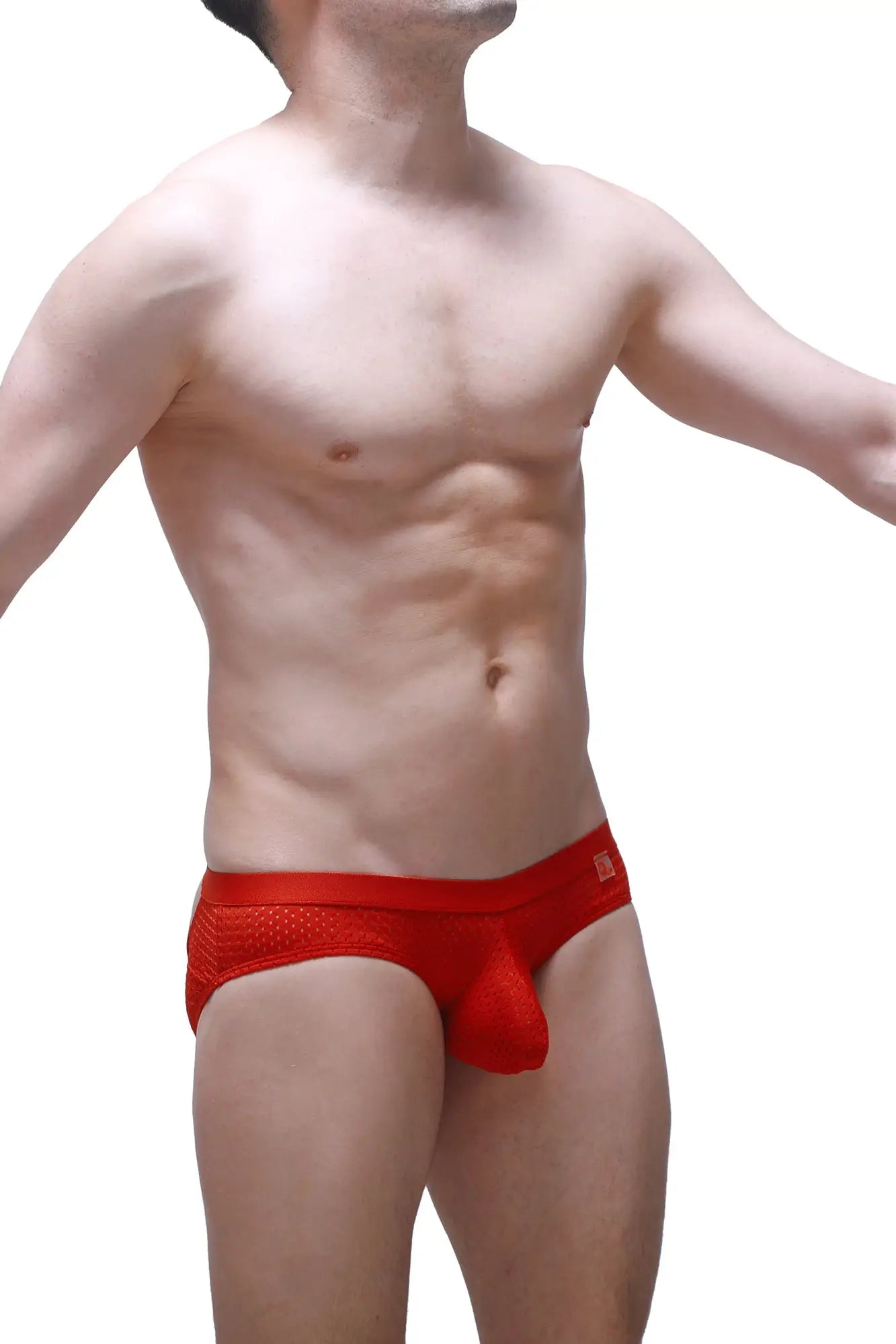 Brief scaux bee red mesh briefs with solid red pouch and waistband for breathable comfort and style