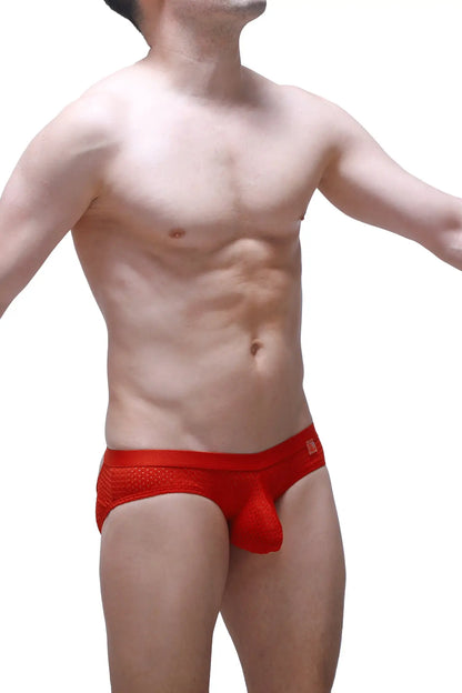 Brief scaux bee red mesh briefs with solid red pouch and waistband for breathable comfort and style