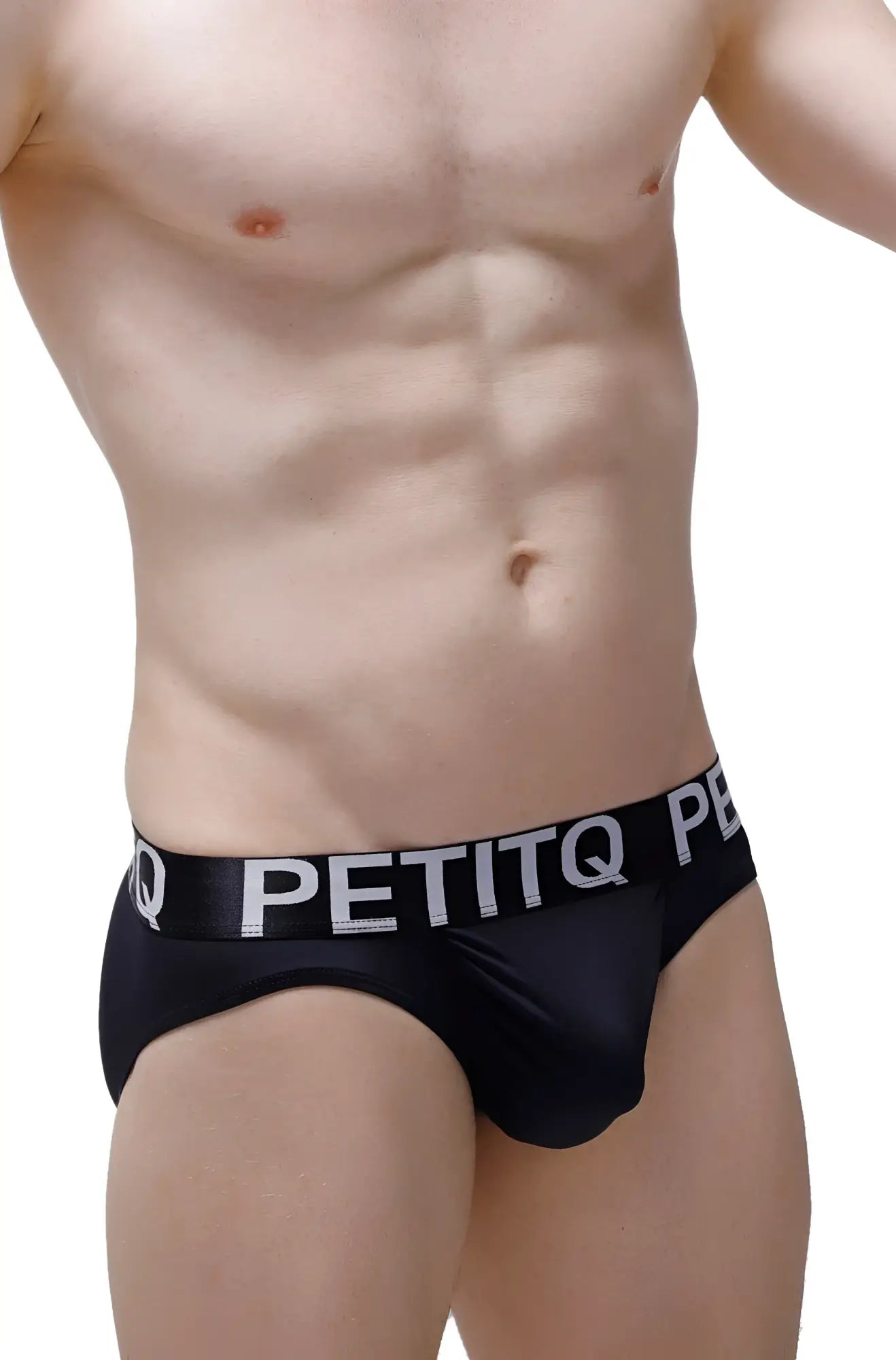 Black brief taik econyl men’s briefs with white logo elastic band made from sustainable econyl material