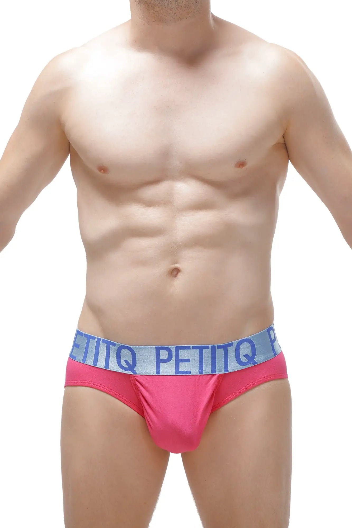 Brief taik modal fuchsia bright pink briefs with light blue elastic waistband featuring bold brand name