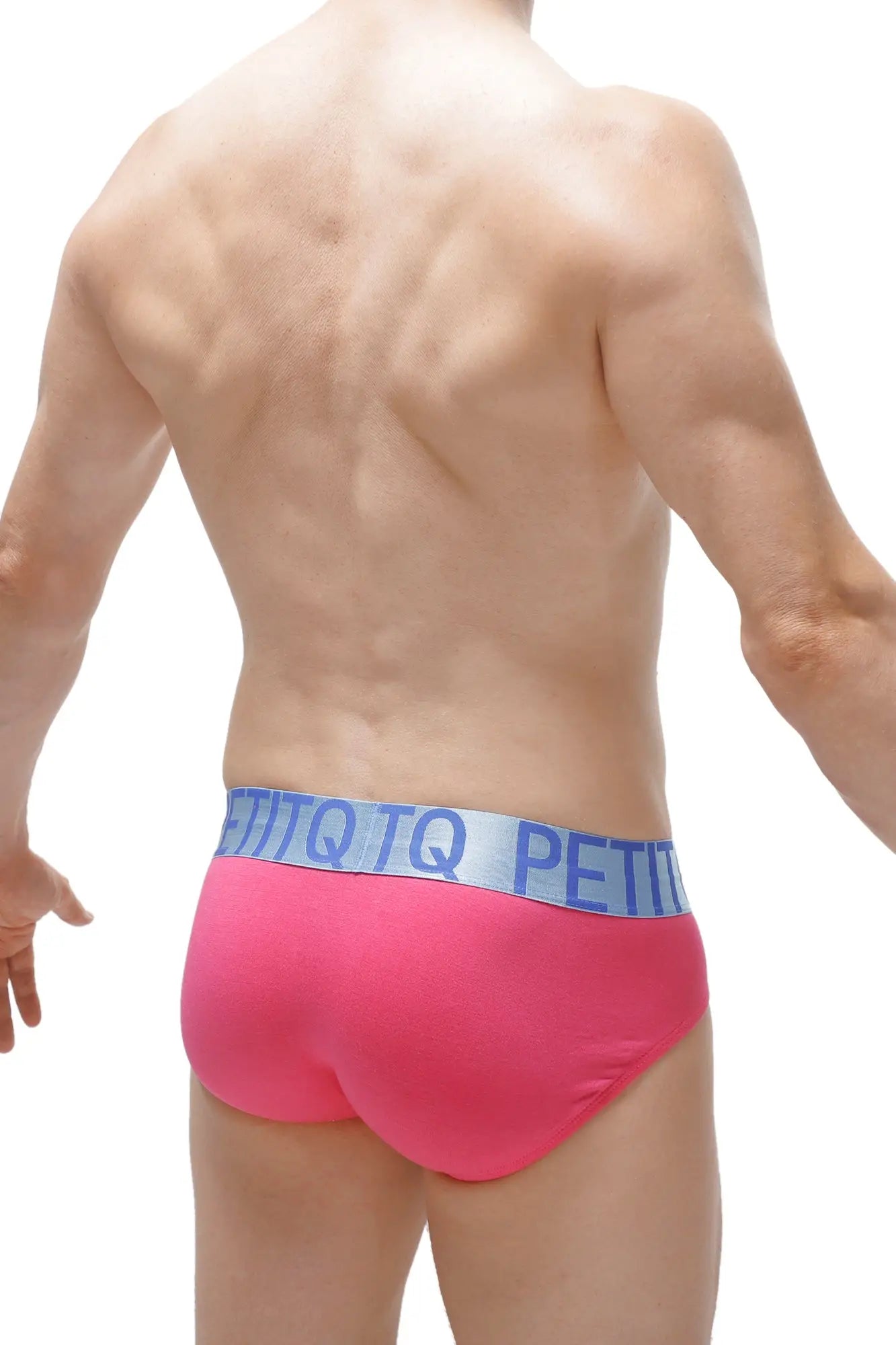 Brief x-cross modal fuchsia bright pink briefs with light blue elastic waistband featuring petitq logo pattern