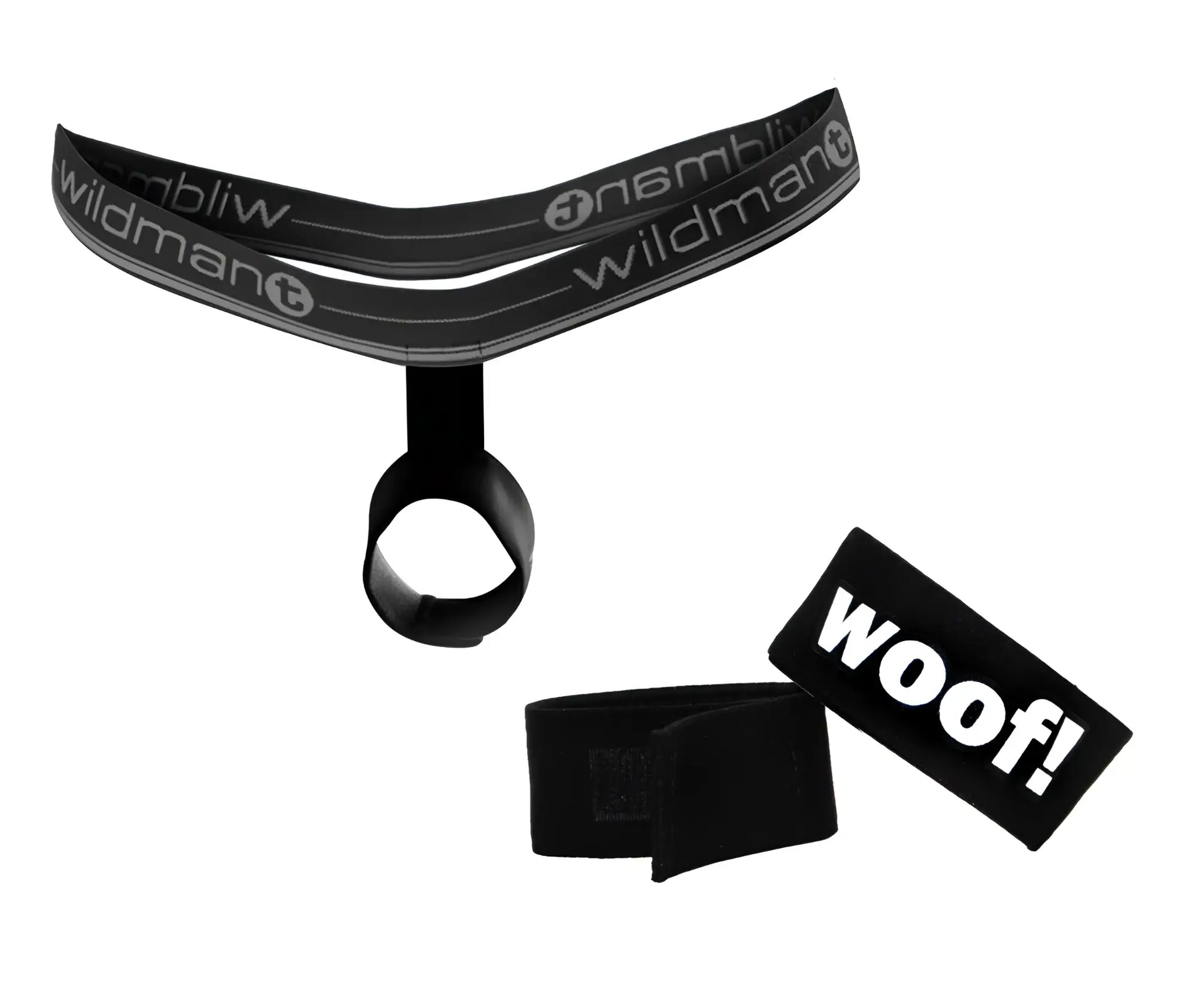 Black wildman brand dog leash with woof patch included in bundle with ball lifter protruder and woof ring