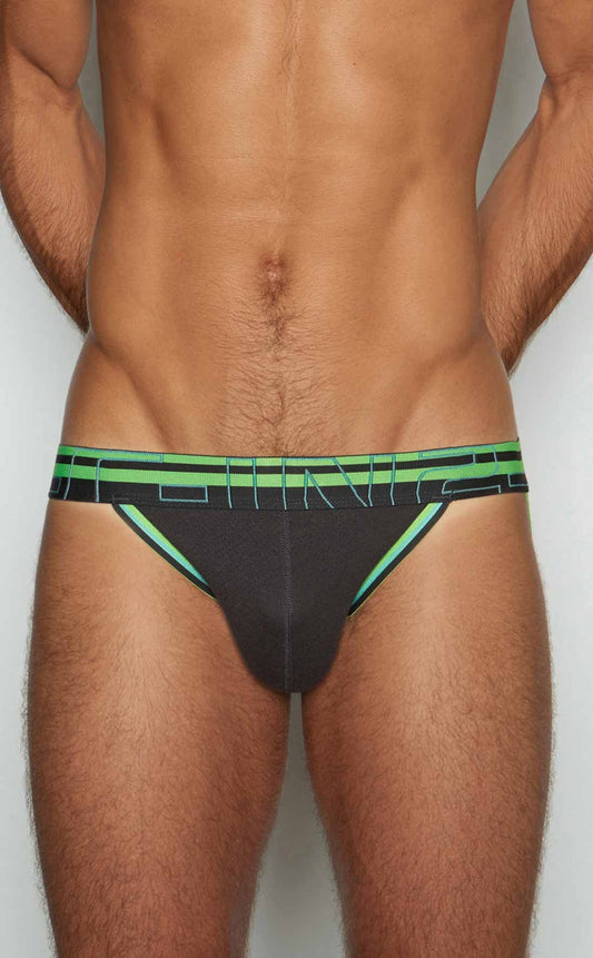 Black athletic C-IN2 Jockstrap 3226-080 briefs with neon green trim and bold geometric logo band