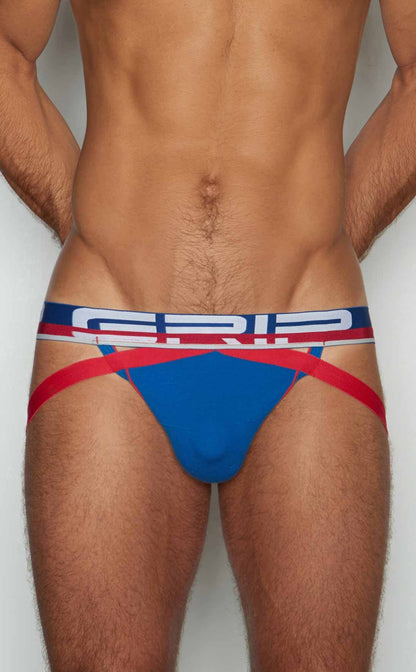 Blue and red grip brand briefs with bold striped waistband c-in2 jockstrap 3326-421 front view