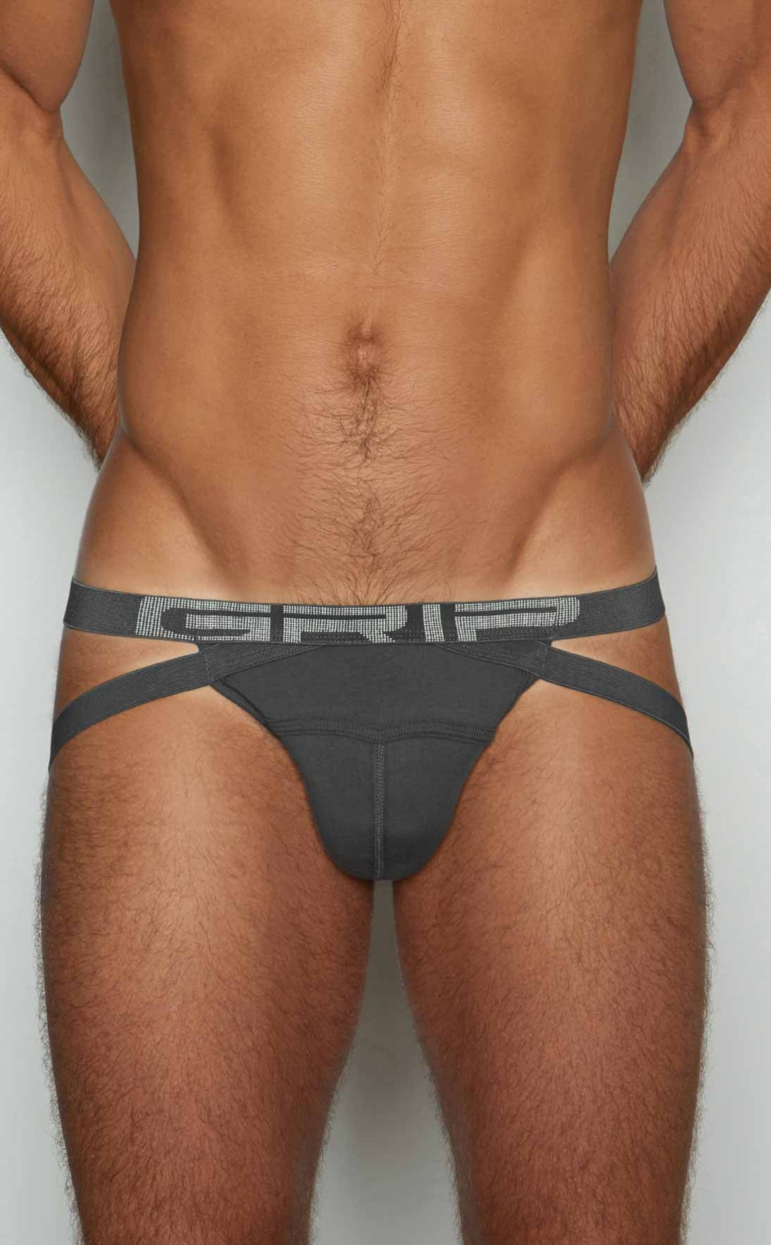 Dark gray form-fitting athletic briefs with wide grip waistband by c-in2 jockstrap 3525-073 for active support