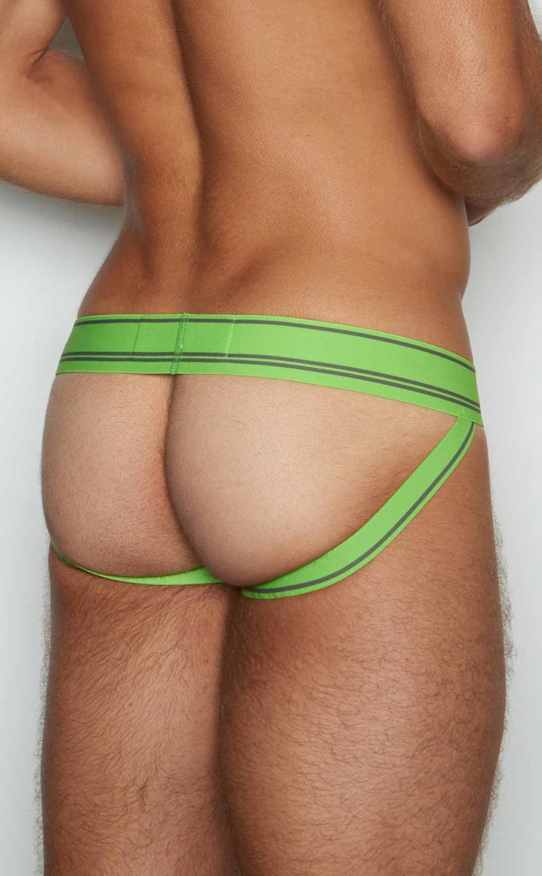 C- in2 jockstrap 6726 bright green striped briefs with snug fit and supportive design for active wear