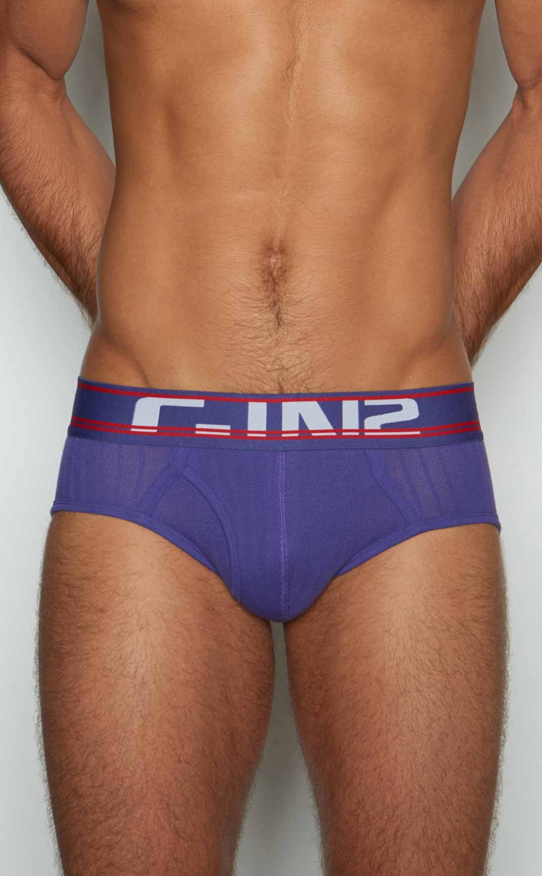 Purple c-in2 brief 6760-541 with navy blue waistband featuring white and red c-in2 logo for comfortable wear