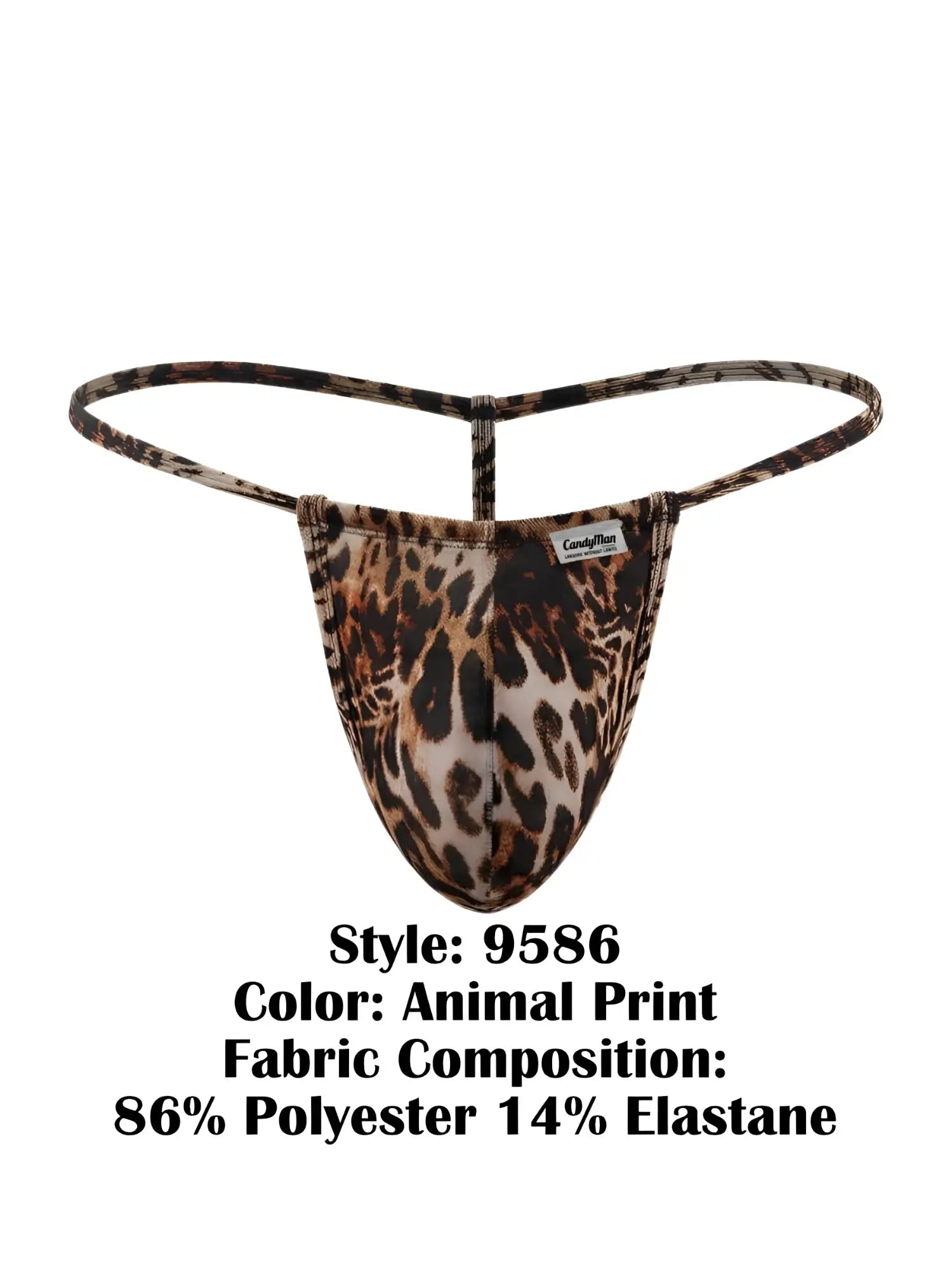 Leopard-print thong candyMan 9586 g-string in stretchy polyester elastane blend with thin supportive straps