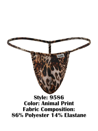Leopard-print thong candyMan 9586 g-string in stretchy polyester elastane blend with thin supportive straps