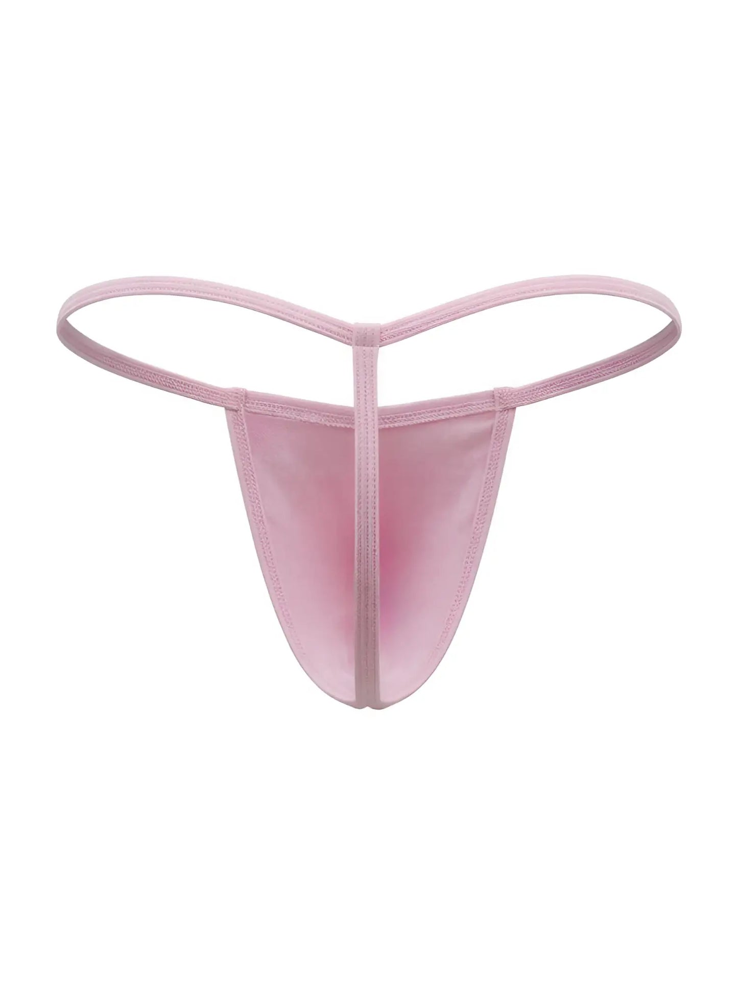 CandyMan 9586 baby pink g-string thong made of smooth translucent sheer fabric with a thin supportive band visible from back