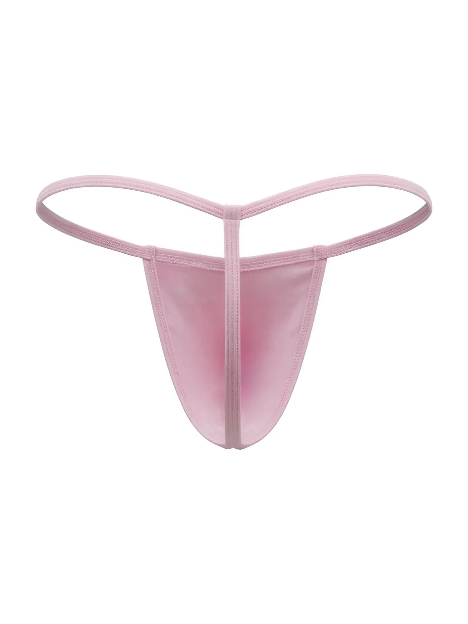CandyMan 9586 baby pink g-string thong made of smooth translucent sheer fabric with a thin supportive band visible from back