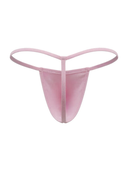 CandyMan 9586 baby pink g-string thong made of smooth translucent sheer fabric with a thin supportive band visible from back