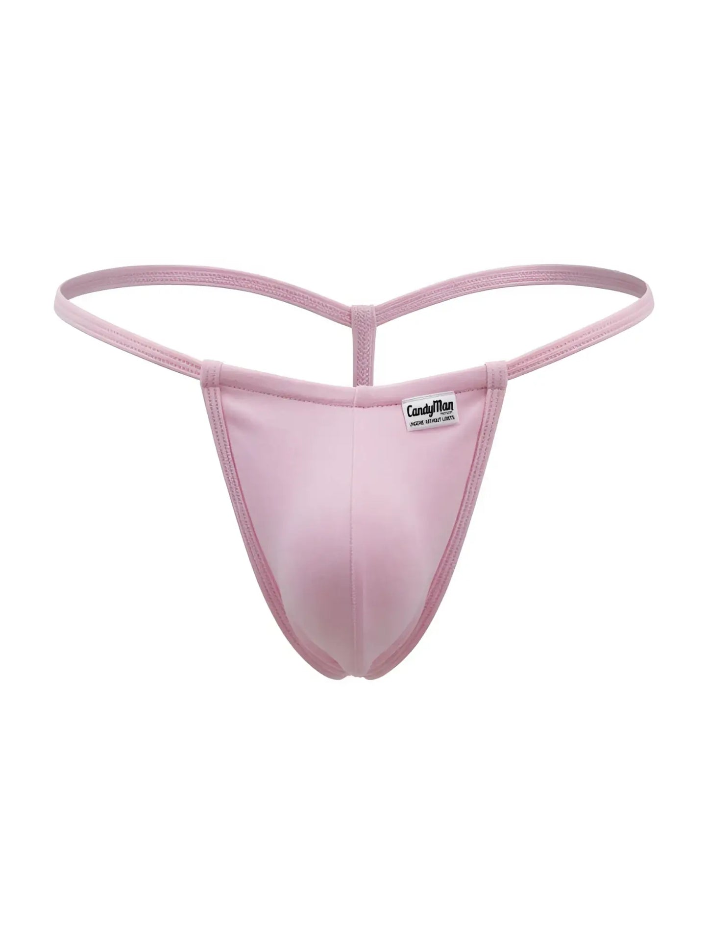 A soft pink Candyman 9586 G-string thong made of smooth stretchy fabric with minimalist design and thin straps
