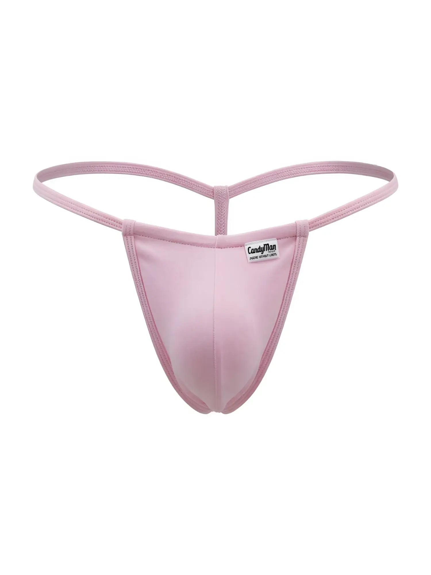 A soft pink Candyman 9586 G-string thong made of smooth stretchy fabric with minimalist design and thin straps