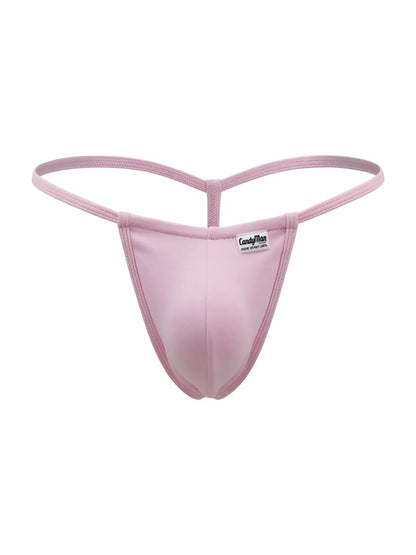 A soft pink Candyman 9586 G-string thong made of smooth stretchy fabric with minimalist design and thin straps
